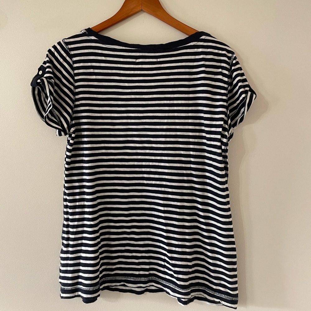 Navy striped Nautical Scoop Neck Cotton Teeshirt L Banana Republic - Picture 5 of 5